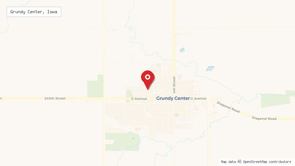 Street map of Grundy Center, Iowa with location pin