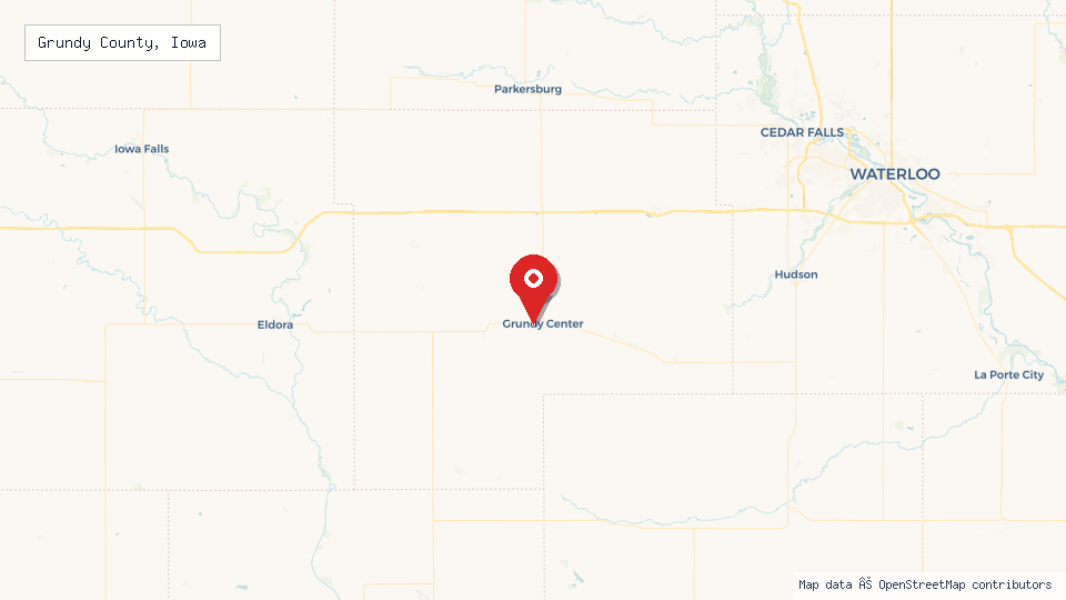 Street map of Grundy County, Iowa with location pin