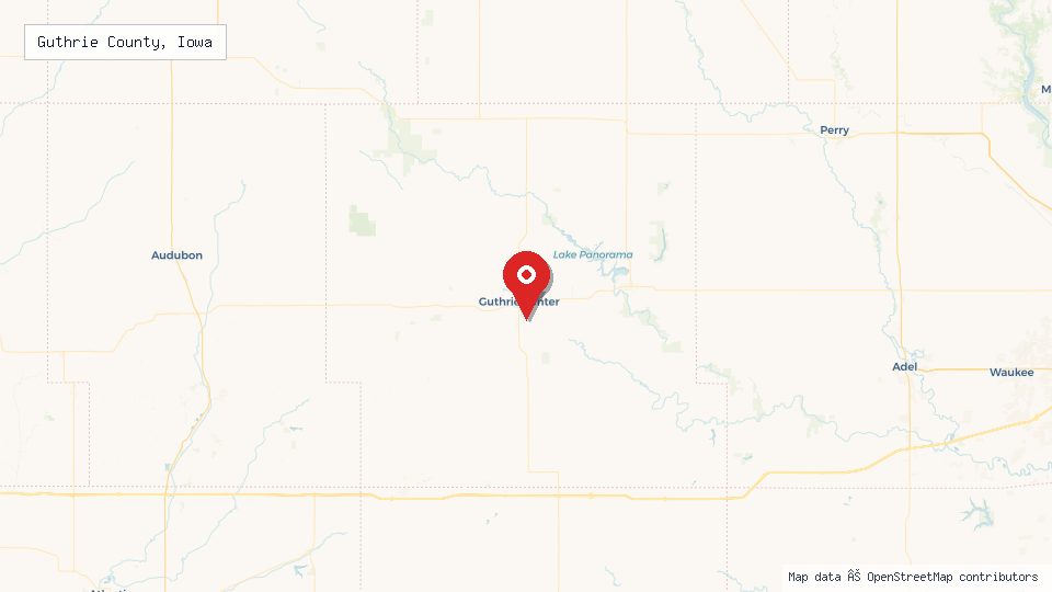 Street map of Guthrie County, Iowa with location pin