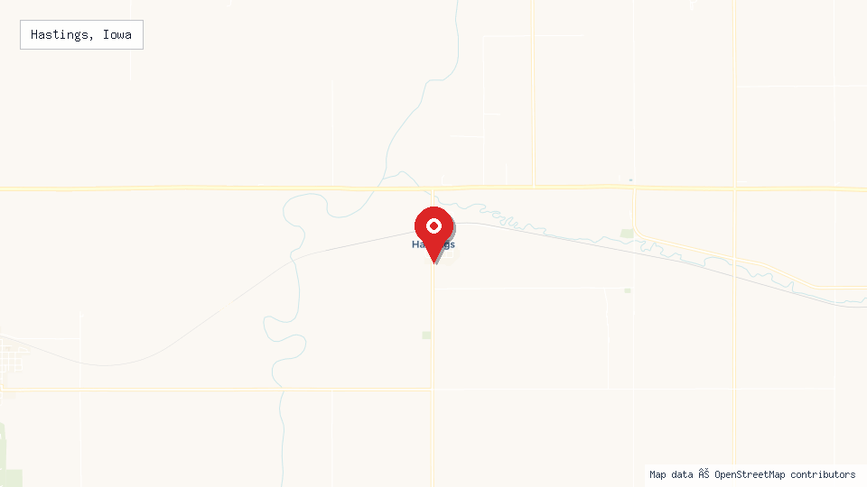Street map of Hastings, Iowa with location pin