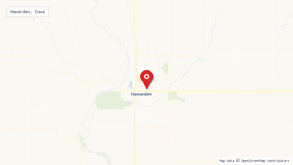 Street map of Hawarden, Iowa with location pin