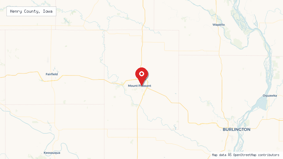 Street map of Henry County, Iowa with location pin