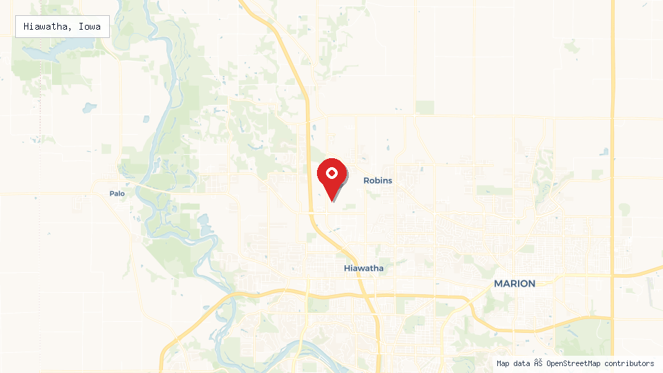 Street map of Hiawatha, Iowa with location pin