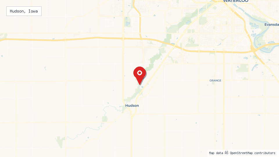 Street map of Hudson, Iowa with location pin