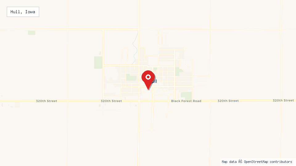 Street map of Hull, Iowa with location pin