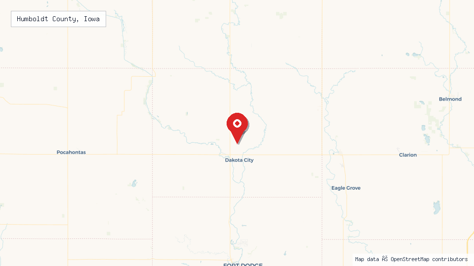 Street map of Humboldt County, Iowa with location pin