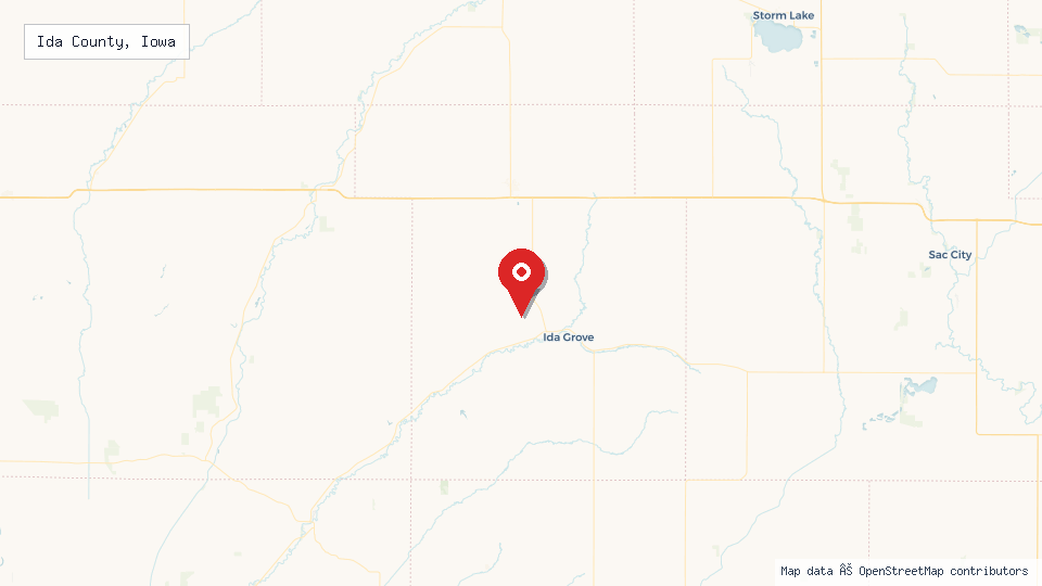 Street map of Ida County, Iowa with location pin