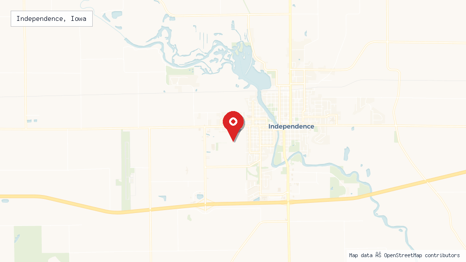 Street map of Independence, Iowa with location pin