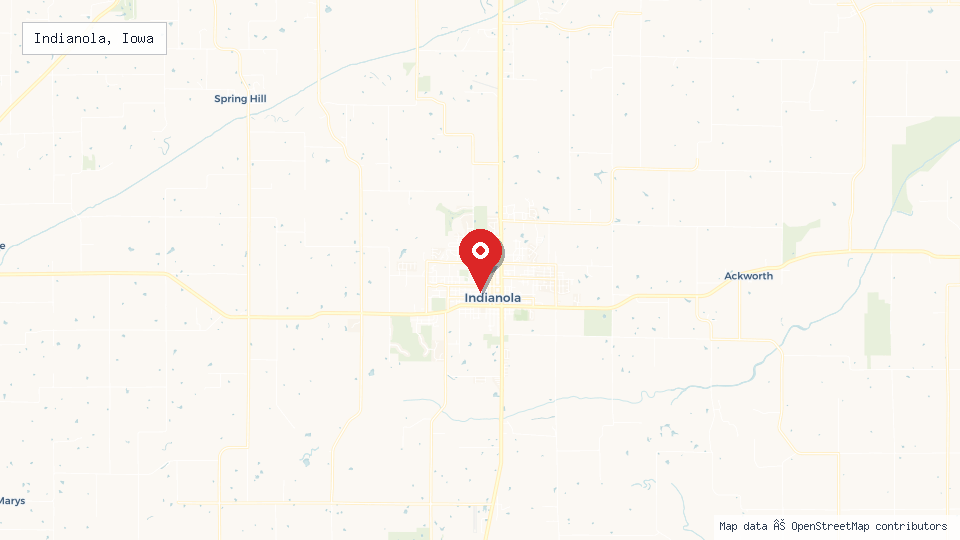 Street map of Indianola, Iowa with location pin