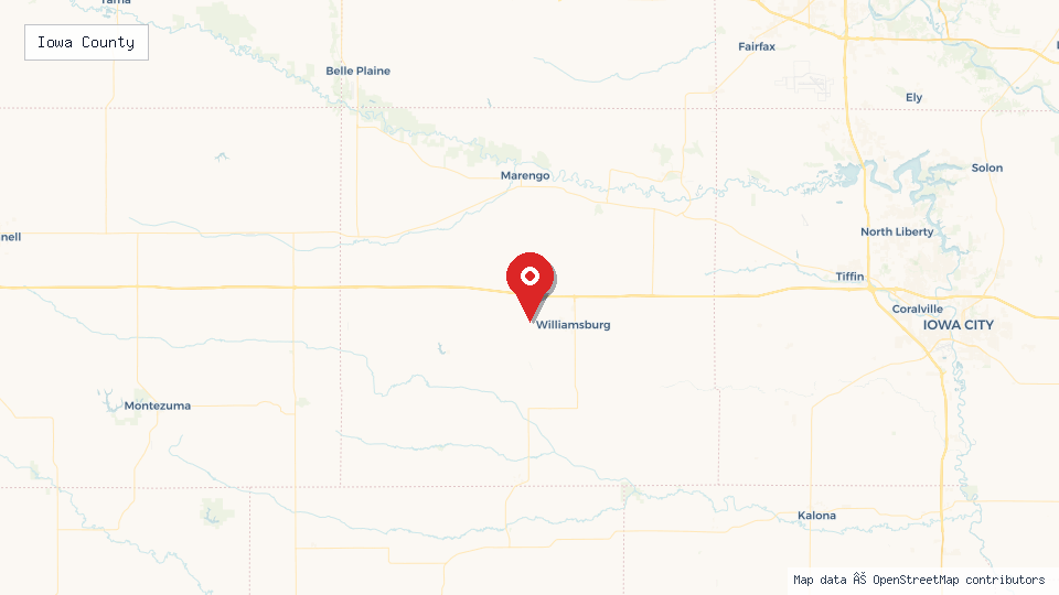Street map of Iowa County with location pin