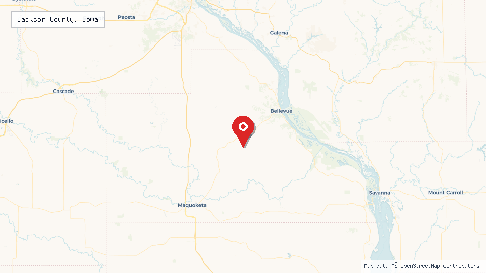 Street map of Jackson County, Iowa with location pin
