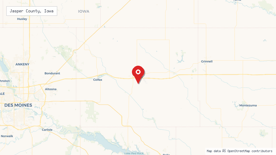 Street map of Jasper County, Iowa with location pin