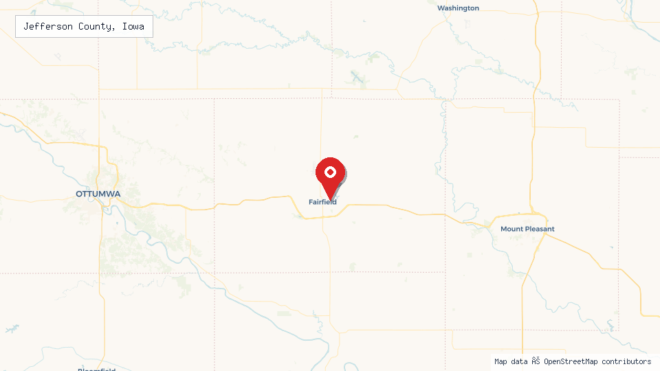 Street map of Jefferson County, Iowa with location pin