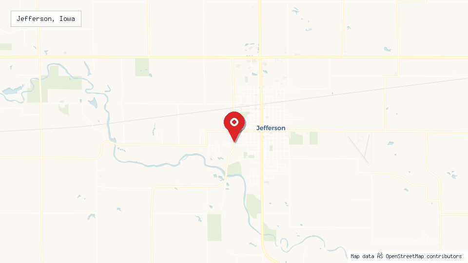Street map of Jefferson, Iowa with location pin