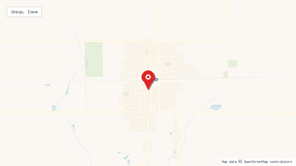 Street map of Jesup, Iowa with location pin