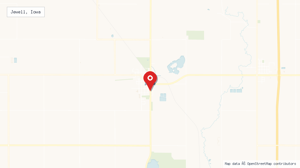 Street map of Jewell, Iowa with location pin