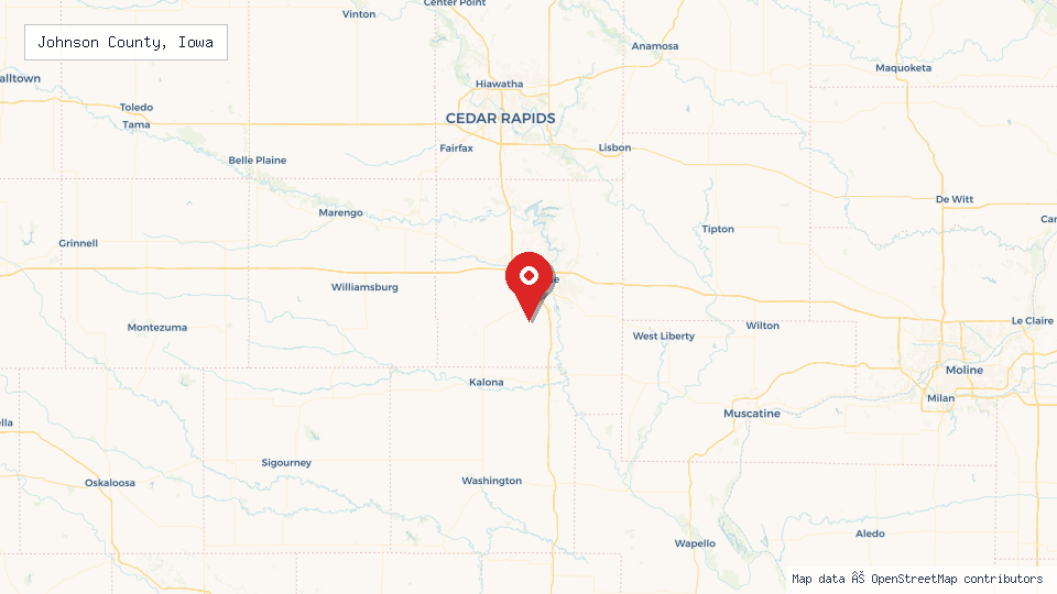Street map of Johnson County, Iowa with location pin