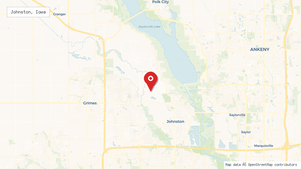 Street map of Johnston, Iowa with location pin