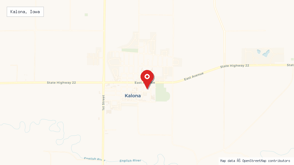 Street map of Kalona, Iowa with location pin