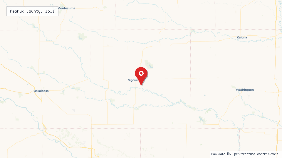 Street map of Keokuk County, Iowa with location pin