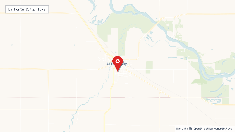 Street map of La Porte City, Iowa with location pin