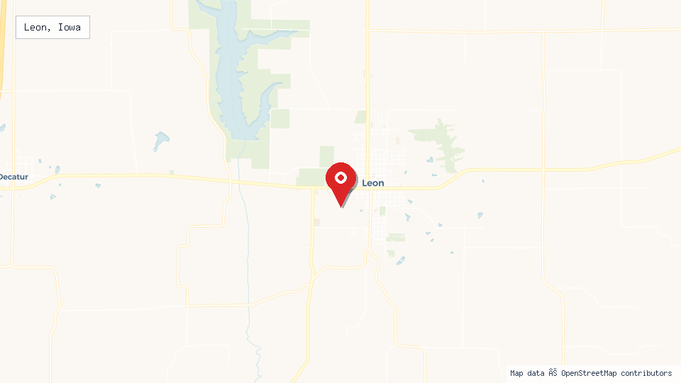 Street map of Leon, Iowa with location pin