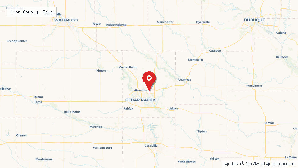 Street map of Linn County, Iowa with location pin