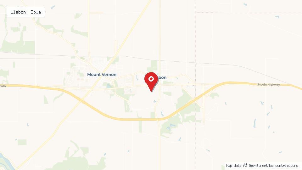Street map of Lisbon, Iowa with location pin