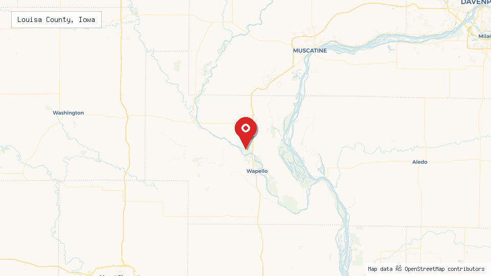 Street map of Louisa County, Iowa with location pin