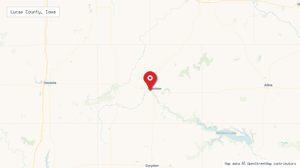 Street map of Lucas County, Iowa with location pin