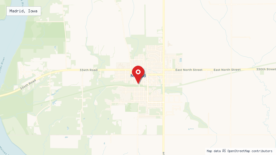Street map of Madrid, Iowa with location pin