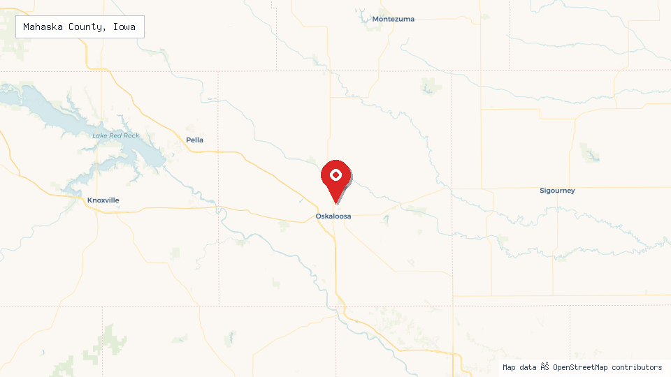 Street map of Mahaska County, Iowa with location pin
