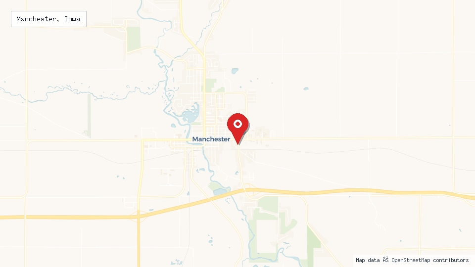 Street map of Manchester, Iowa with location pin