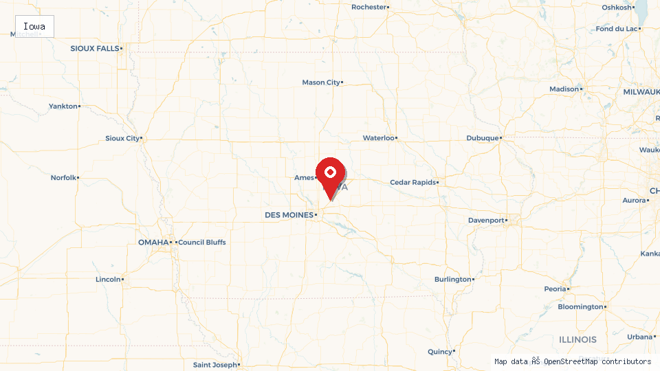 Street map of Iowa with location pin