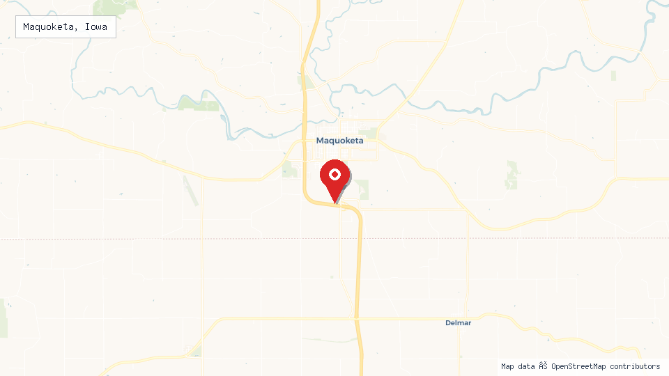 Street map of Maquoketa, Iowa with location pin