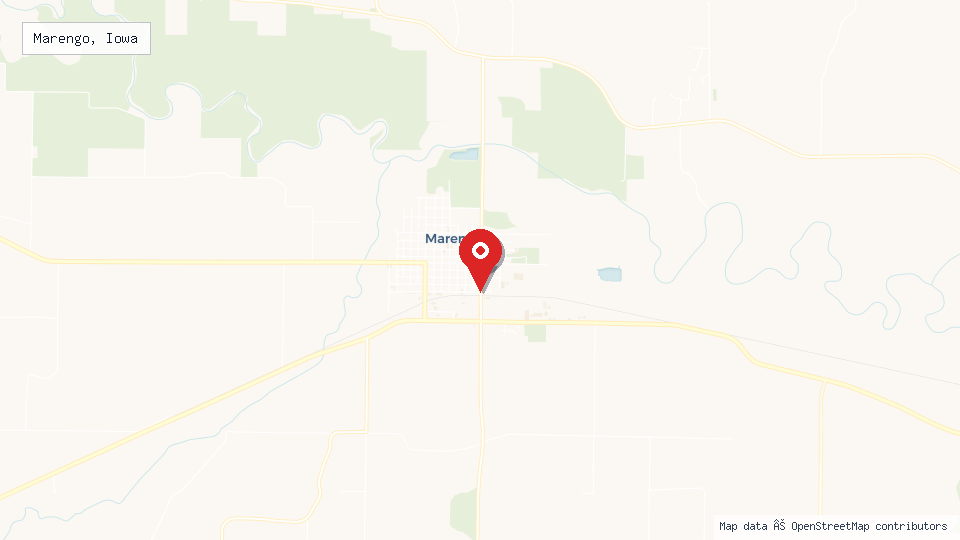 Street map of Marengo, Iowa with location pin