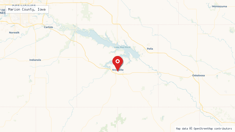 Street map of Marion County, Iowa with location pin