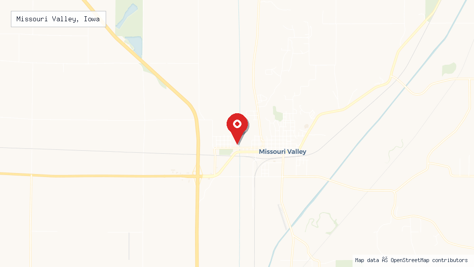 Street map of Missouri Valley, Iowa with location pin