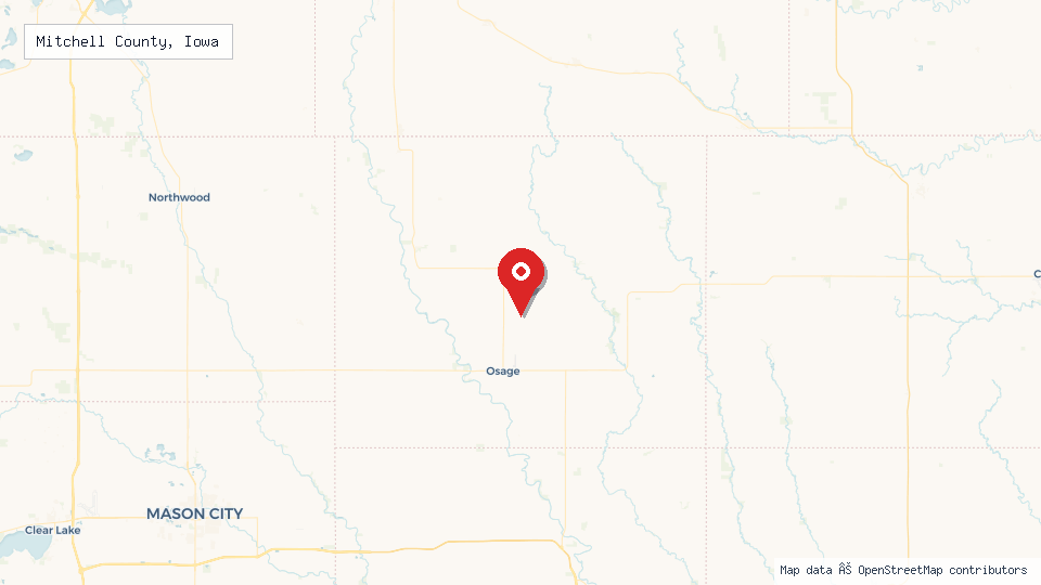 Street map of Mitchell County, Iowa with location pin