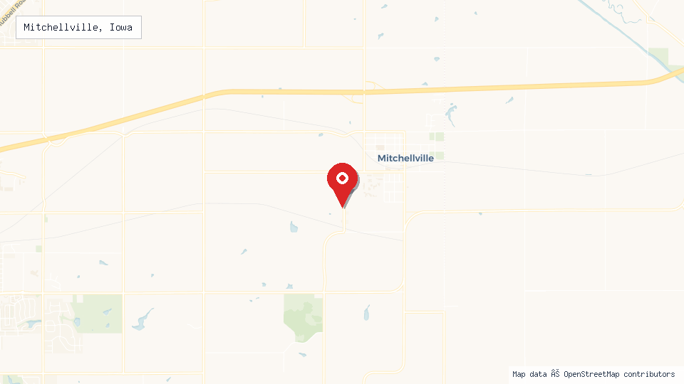 Street map of Mitchellville, Iowa with location pin