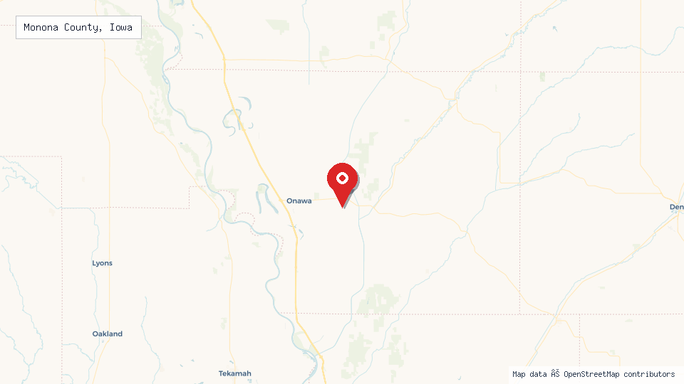 Street map of Monona County, Iowa with location pin