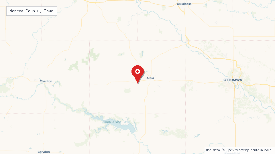 Street map of Monroe County, Iowa with location pin