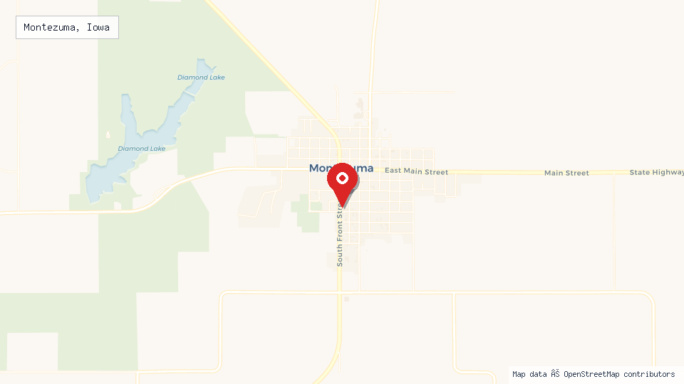 Street map of Montezuma, Iowa with location pin