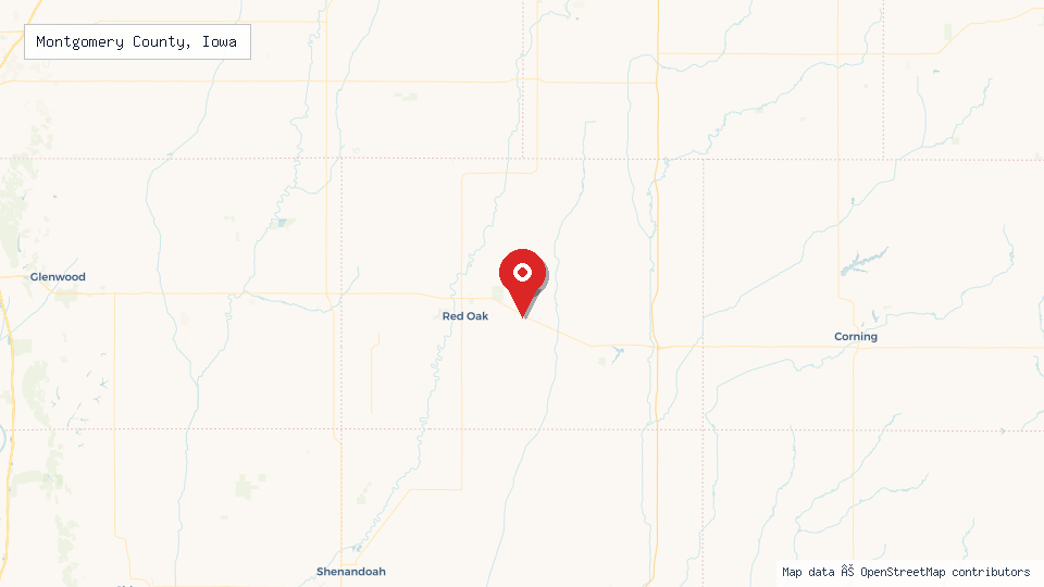 Street map of Montgomery County, Iowa with location pin