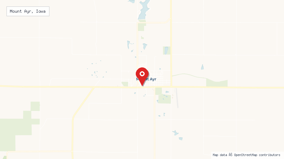Street map of Mount Ayr, Iowa with location pin