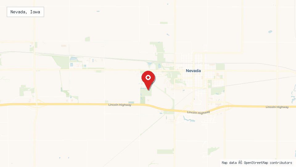 Street map of Nevada, Iowa with location pin