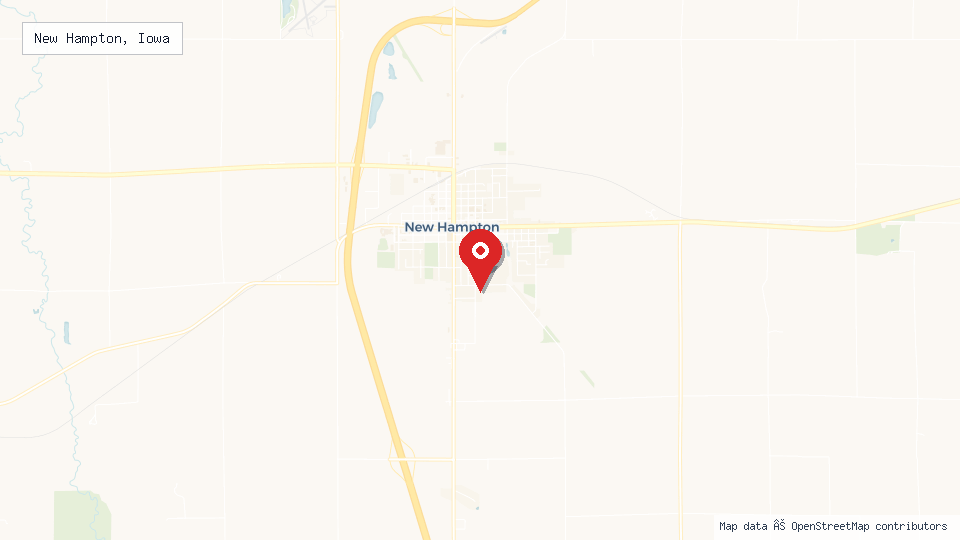 Street map of New Hampton, Iowa with location pin