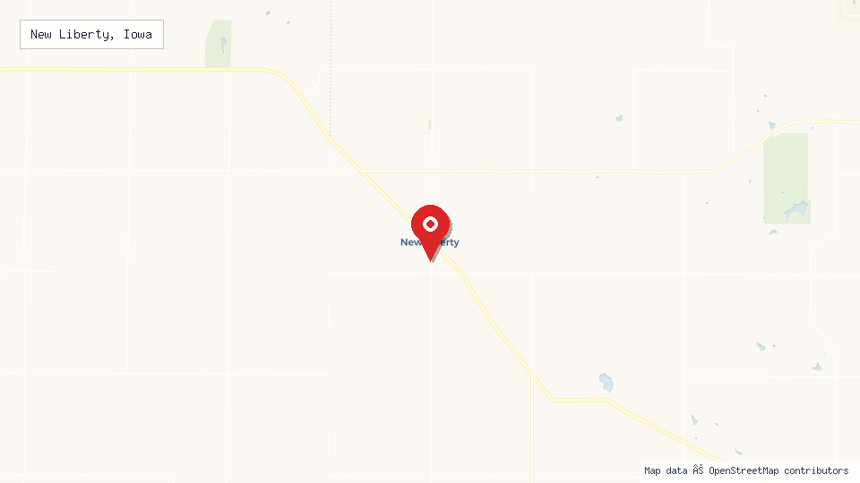 Street map of New Liberty, Iowa with location pin