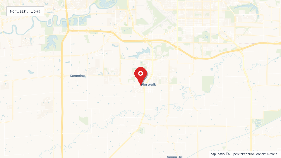 Street map of Norwalk, Iowa with location pin
