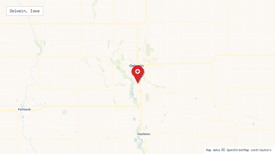 Street map of Oelwein, Iowa with location pin